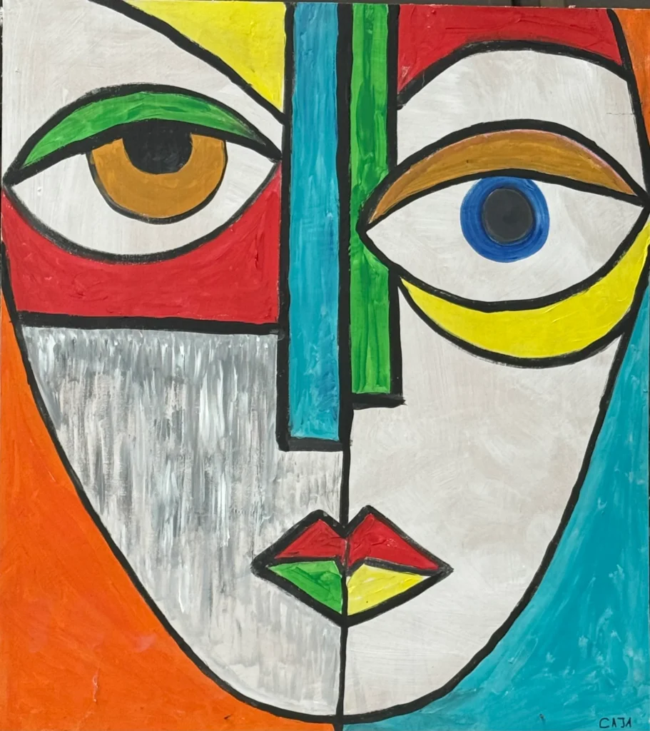 drawings by one of the students at be creative cornwall of an abstract face