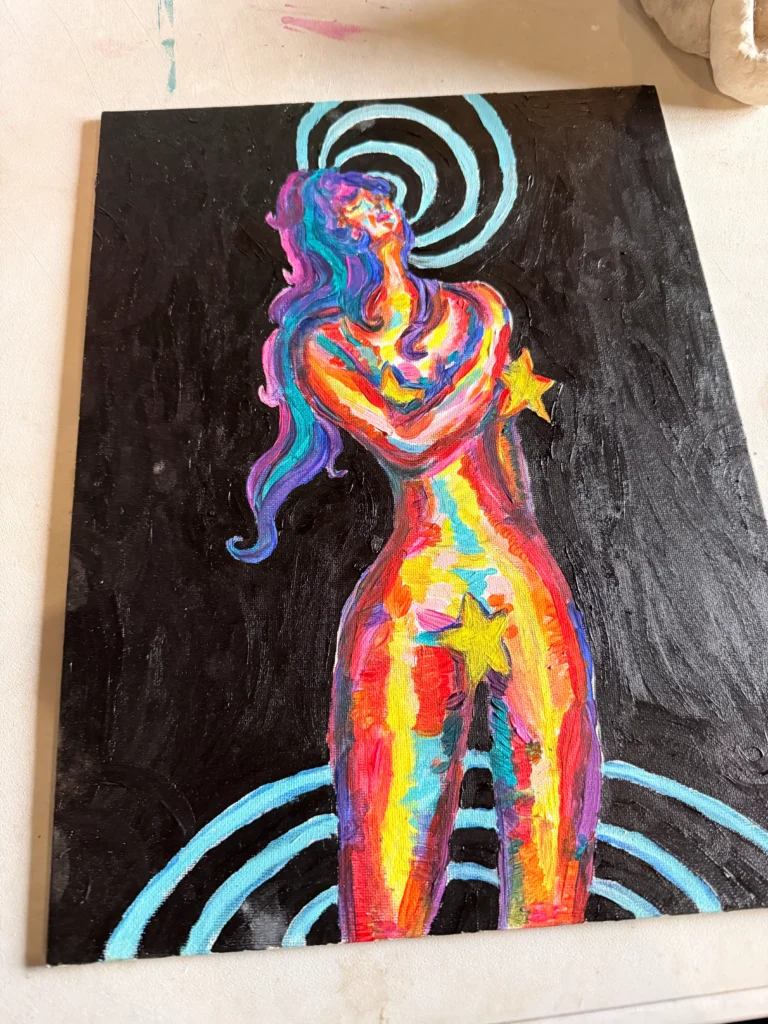 painting of futuristic woman with vibrant colours